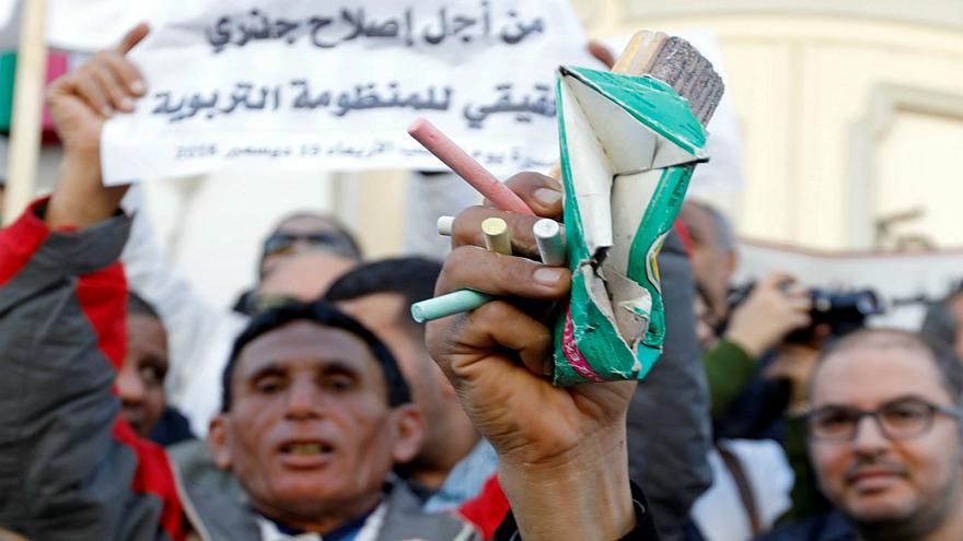 احتجاجات لمعلمين قرب مقر رئاسة الوزراء في تونس